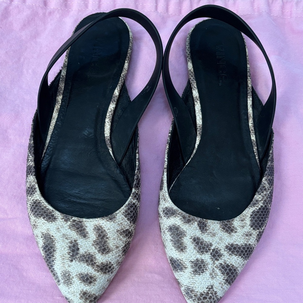 Vince Black and Cream Animal Print Slingback Flats